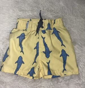 Rugged Butts Boys 6-12 Mo. Yellow Shark Swim Trunks. Cute, Exc. Cond.